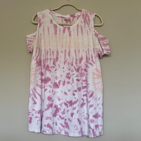 Tie-Dyed Cold Shoulder Should Sleeve Round Neck T-Shirt 1X - Picture 1 of 5